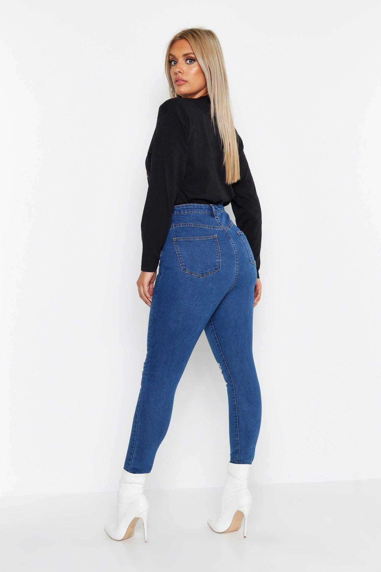 Grande taille Jean d chir taille haute coupe skinny boohoo